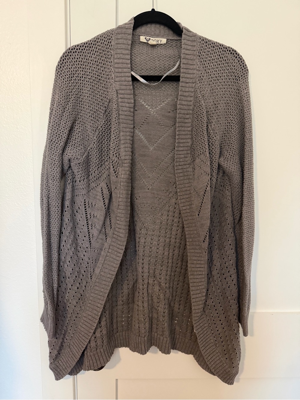 Roxy Grey Open-Front Knit Cardigan